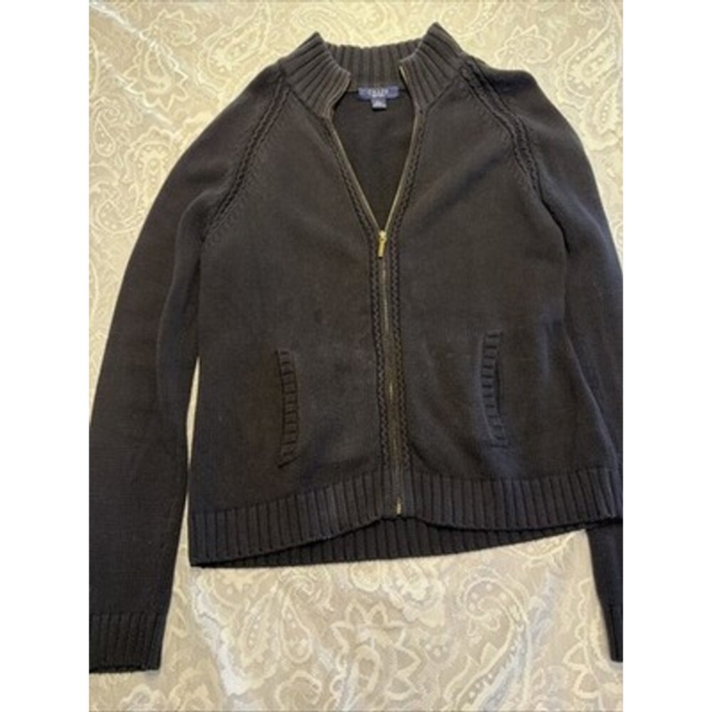 1995 Chaps Zip Up Cardigan 100% Cotton Sweater Vintage  Classic Look